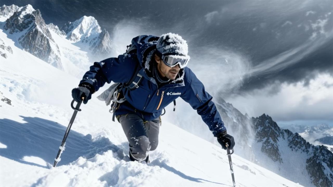 Alpinist ascending snow-covered mountain — DNAi reel still